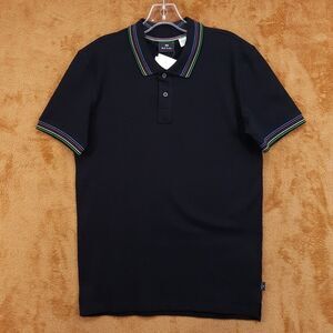PAUL SMITH Polo Shirt Mens Small Black Contrast Stripe Trim $125